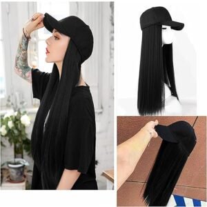 Synthetic Hair Hat 26" Long Straight Hair (Black)