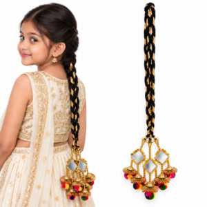 Paradise Kids Hair Parandi for Girls, 24 Inch with Mirror Work & Colourful Fumman