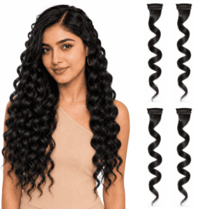 Paradise Curly Colored Hair Strips 1Clip Hair Extensions For Women And Girls Black Pack Of 4