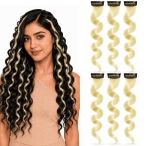 ParadiseCurly Colored Hair Strips 1Clip Hair Extensions Blonde 20Inch Pack Of 6Pc