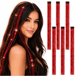 Paradise Glitter Hair Streak 6pc Red