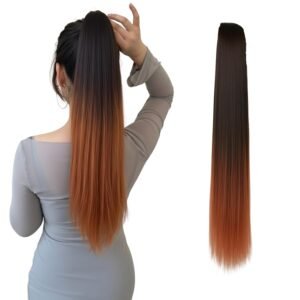 Paradise 2 In 1 Clutcher / Bun Ponytail Hair Extensions For Women And Girls Double ShadeBlack Ombre Straight